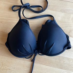 🆓🌊 Victoria’s Secret black ruffle Halter Swim Suit back adjustable Bikini Top